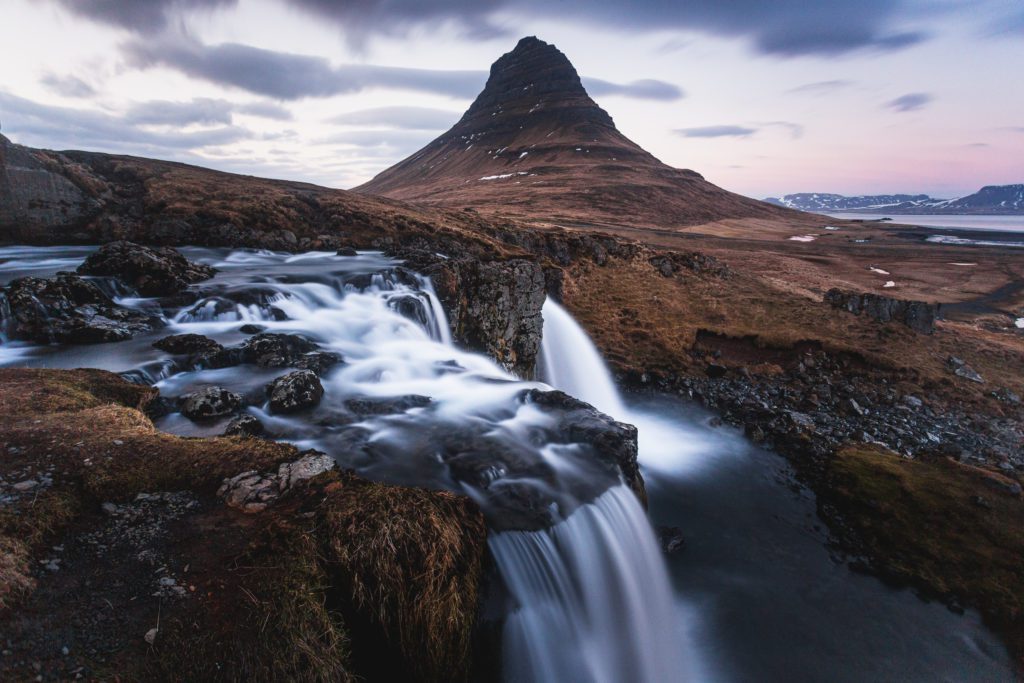Sunset at Kirkjufell in West Iceland. 