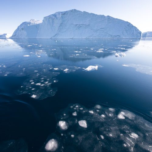 Calm ocean at the icefjord of Ilulissat, Greenland.