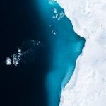 A top down aerial shot of a massive iceberg in Ilulissat, Greenland.