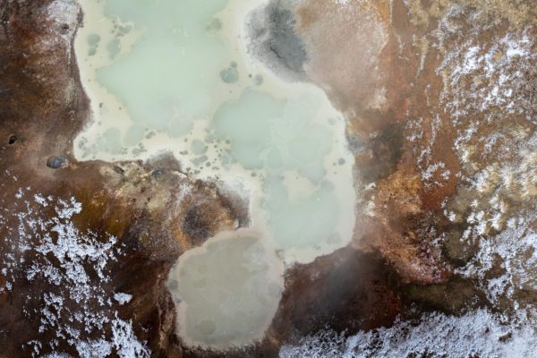Aerial photography, taken with a drone, of a geothermal area in Iceland.