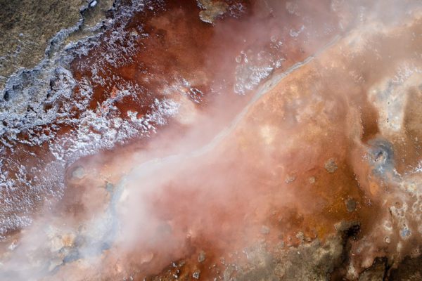 Aerial photography, taken with a drone, of a geothermal area in Iceland.