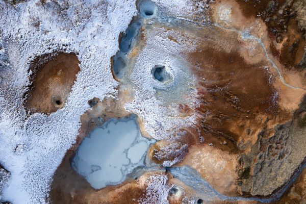 Aerial photography, taken with a drone, of a geothermal area in Iceland.