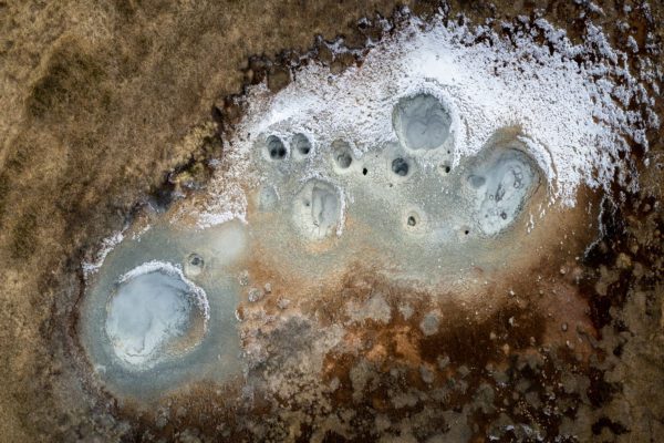 Aerial photography, taken with a drone, of a geothermal area in Iceland.