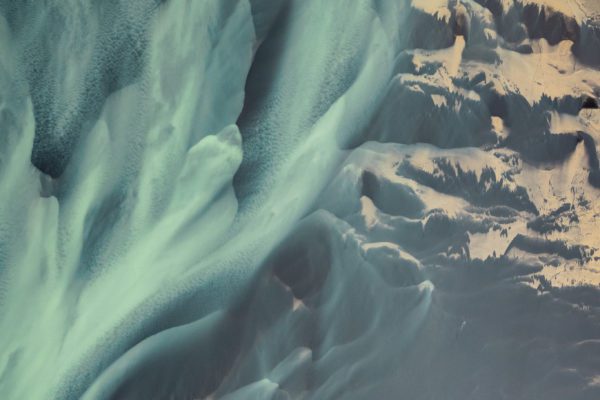 Aerial photograph of a glacial river in Iceland taken using a drone.
