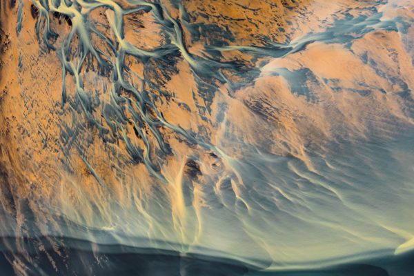 Aerial photograph of a glacial river in Iceland taken using a drone.