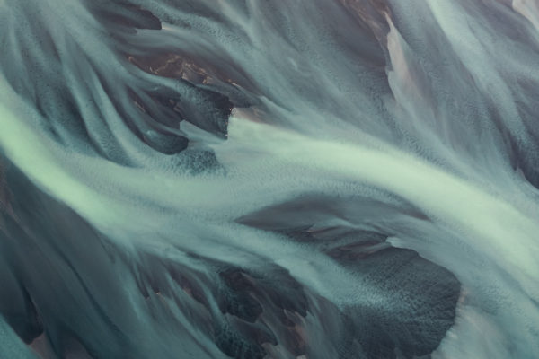 Aerial photograph of a glacial river in Iceland taken using a drone.