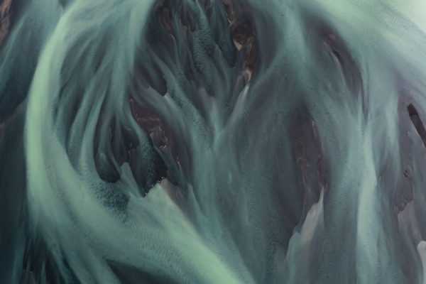 Aerial photograph of a glacial river in Iceland taken using a drone.