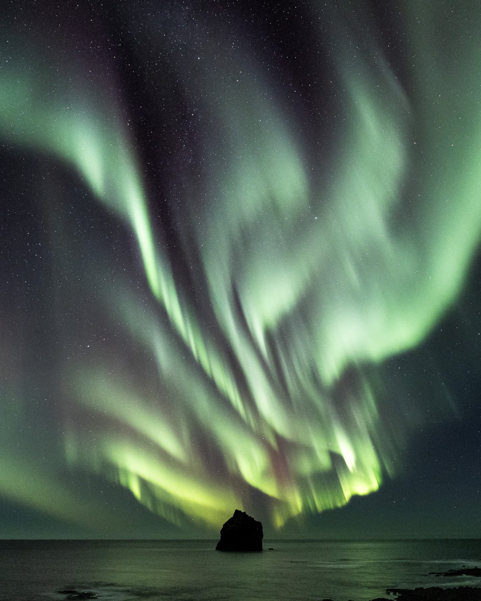 Aurora Borealis above the Reykjanes Peninsula in Iceland