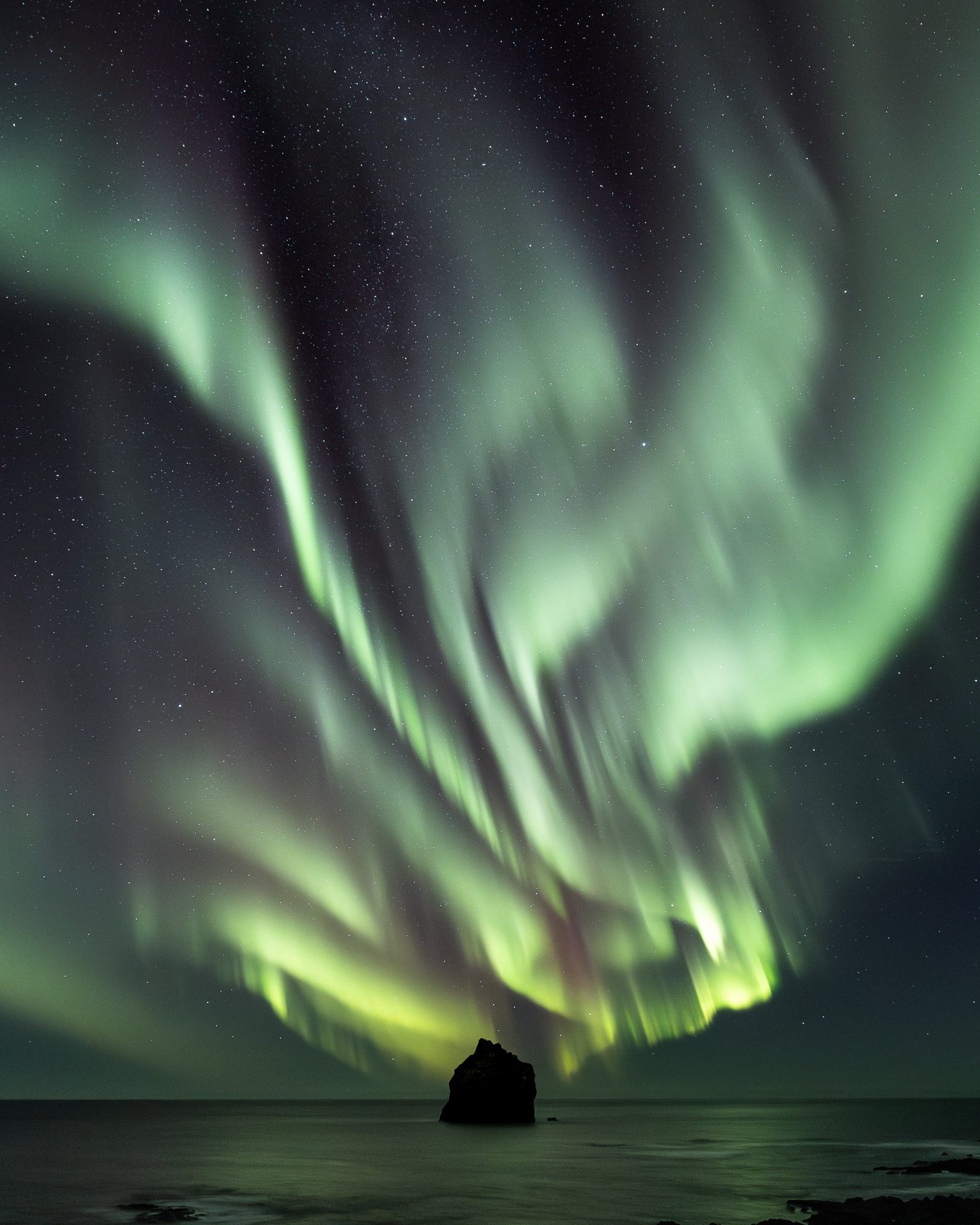 Aurora Borealis above the Reykjanes Peninsula in Iceland