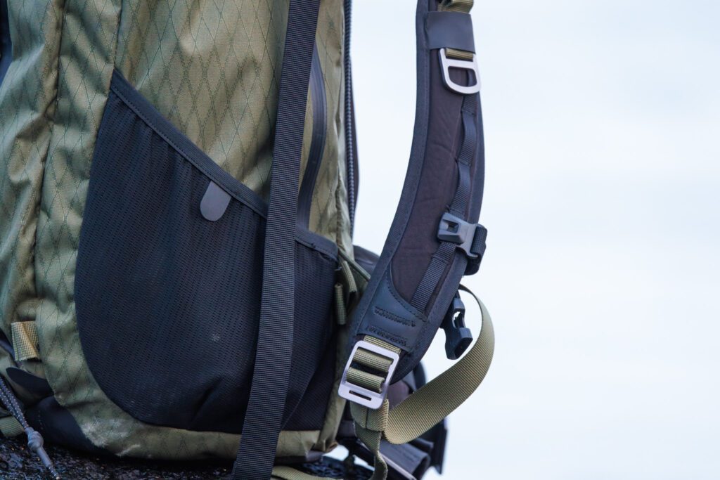 Mesh pockets on a photography backpack