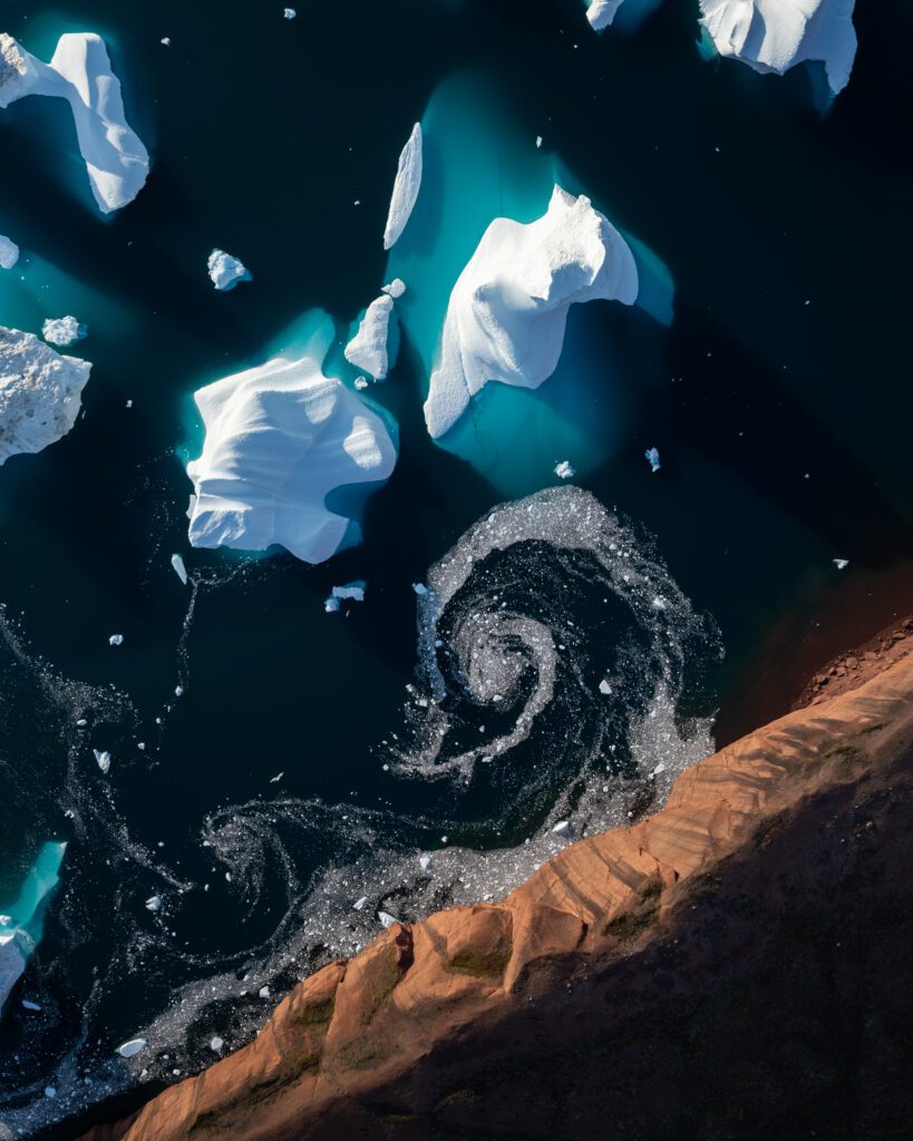 A spiral of slush ice in East Greenland