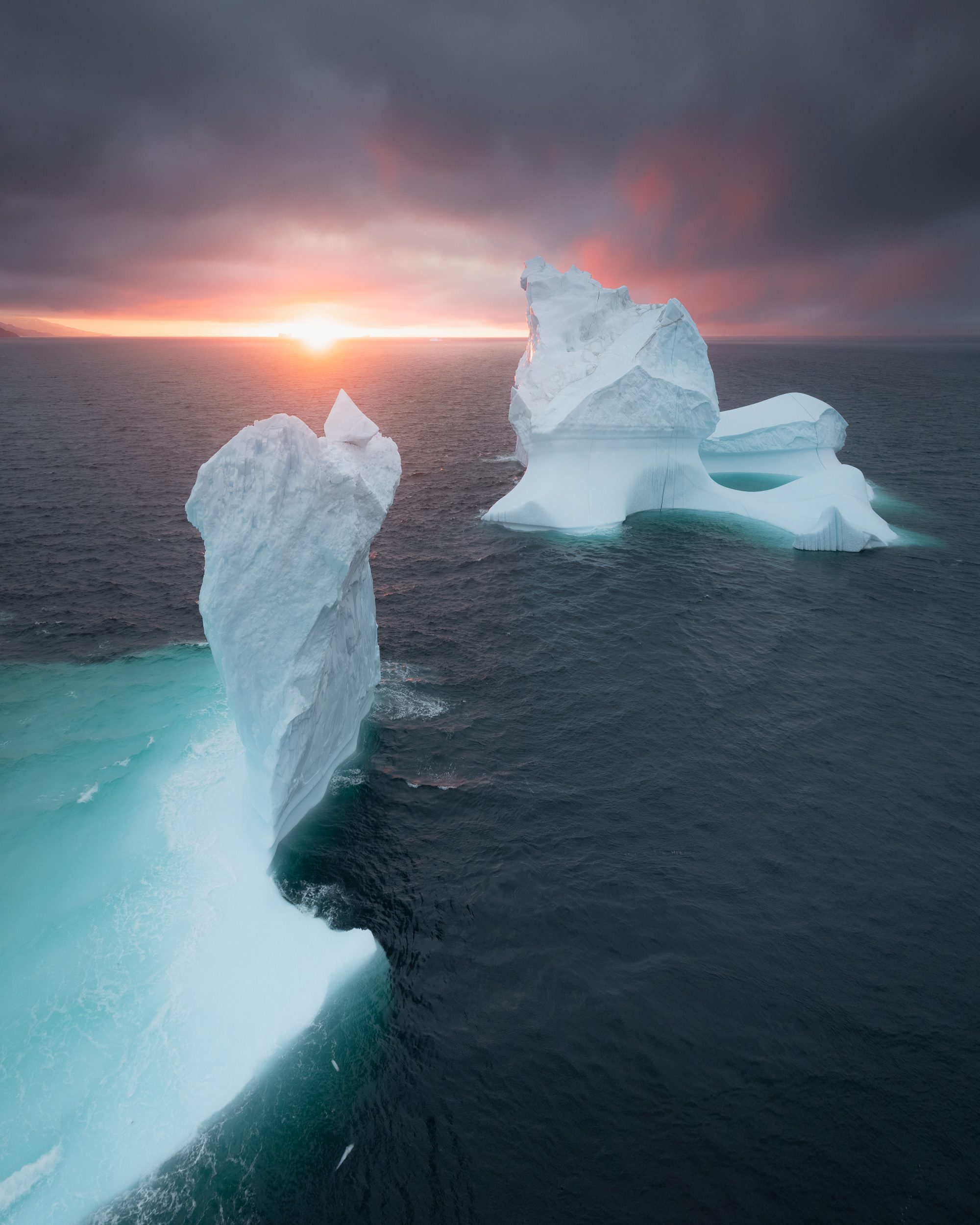 Floating iceberg during sunset at Disko Island, Greenland
