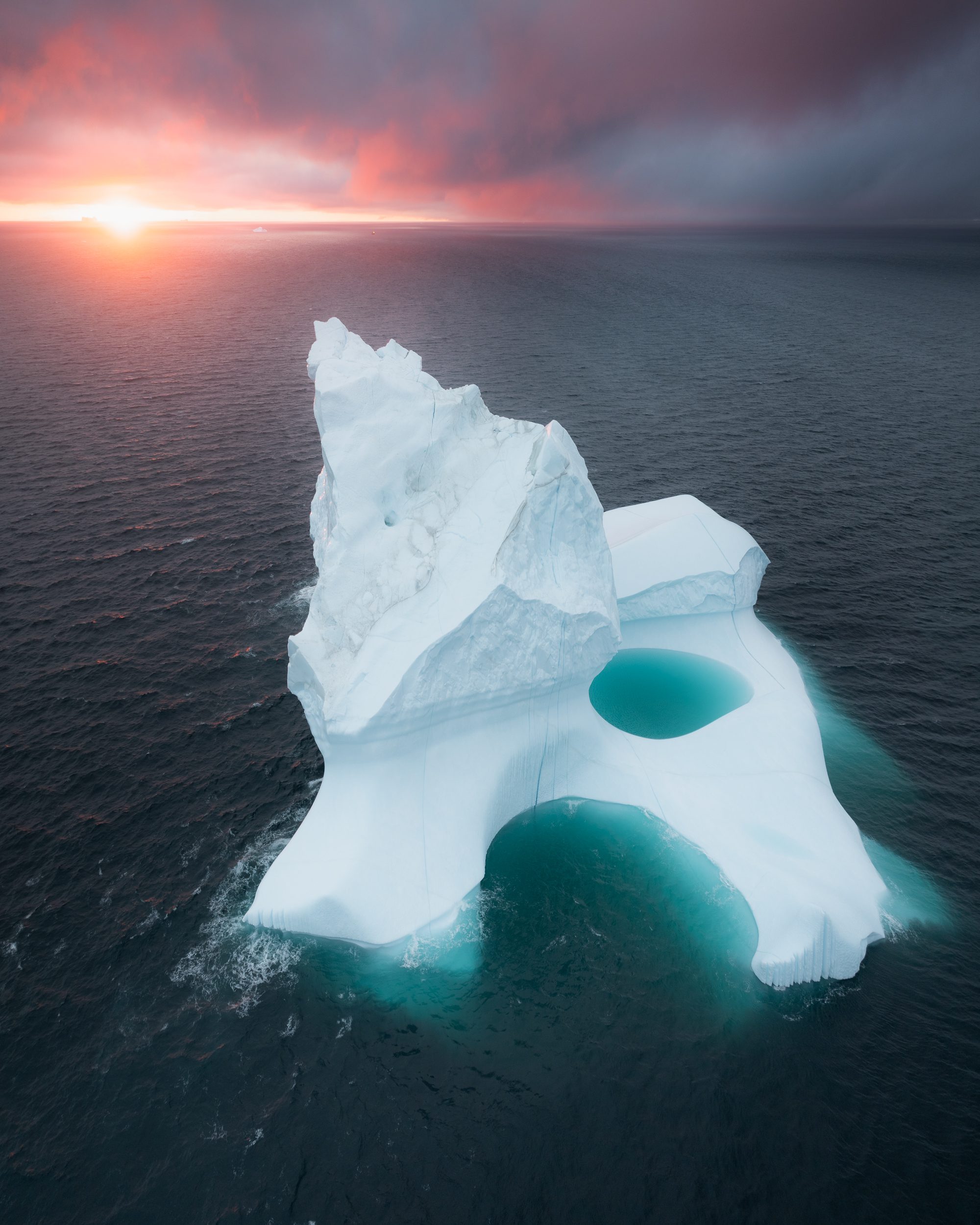 Floating iceberg during sunset at Disko Island, Greenland