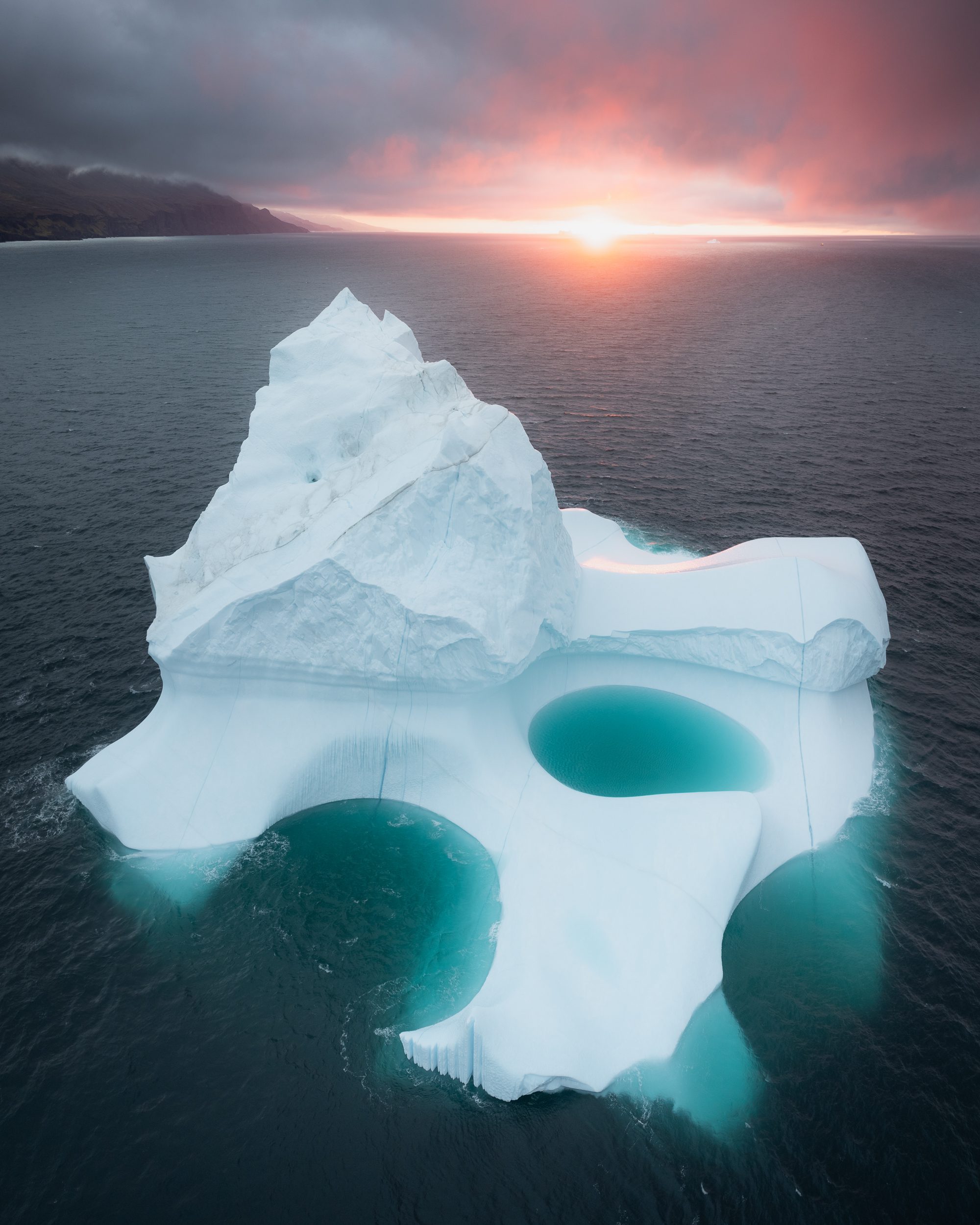 Floating iceberg during sunset at Disko Island, Greenland