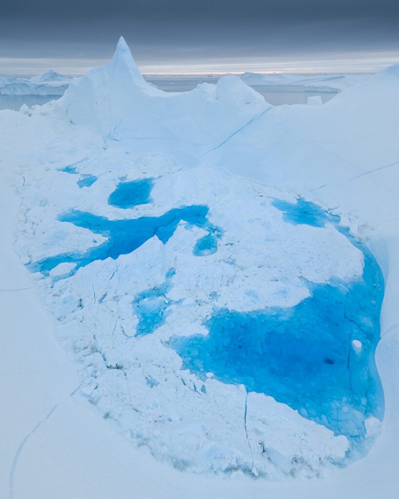 Glacial lakes on top of an iceberg